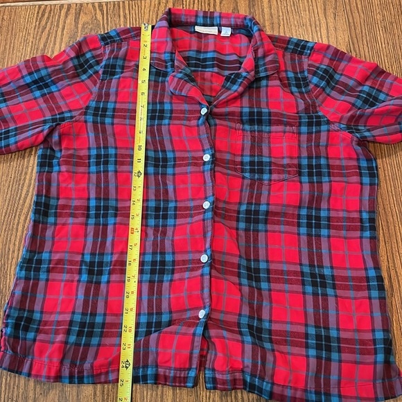 L.L. Bean Size L Red Blue Cotton Plaid Flannel Long Sleeve Button Pajama Top - Picture 4 of 5